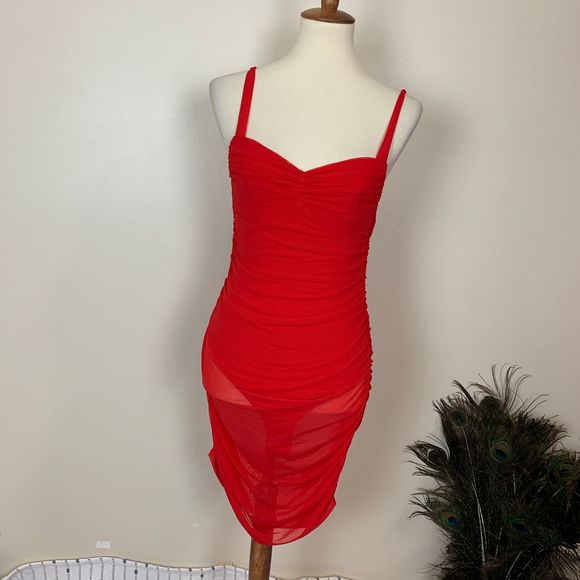 superdown Darlene Mesh Mini Dress (Red, Medium) - Picture 2 of 9